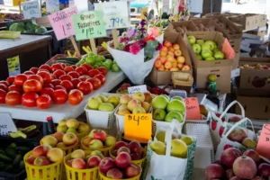 Picture of vegetables and fruits at a local farmer's market in North Carolina.